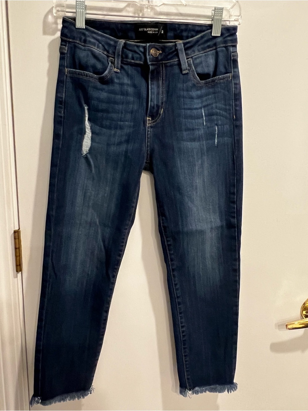 Just Black Dark Blue Ankle Crop Distressed Skinny Jeans - Size 2